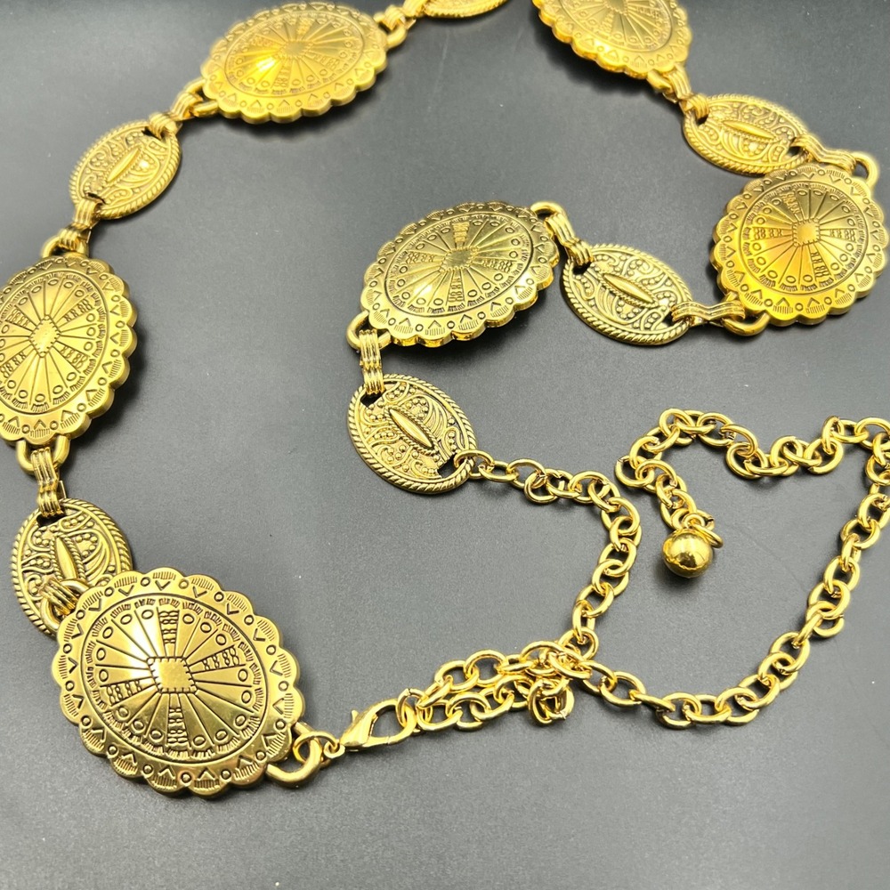 Western Concho Medallion Chain Belt Gold OS EX